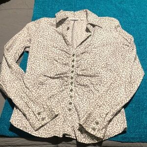 New York & Company White and Gray Blouse